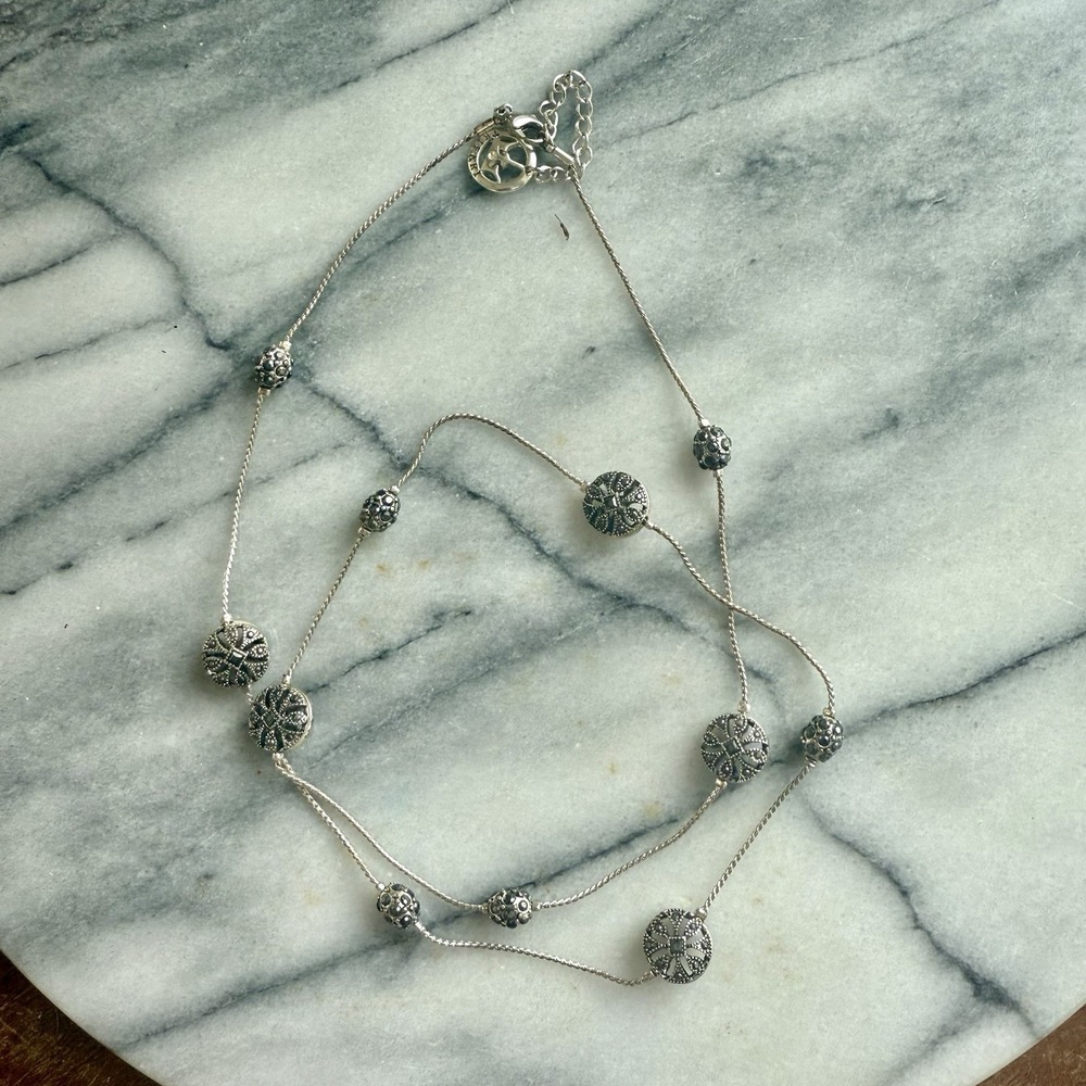 Trifari Silver Necklace 14" Black Stones
